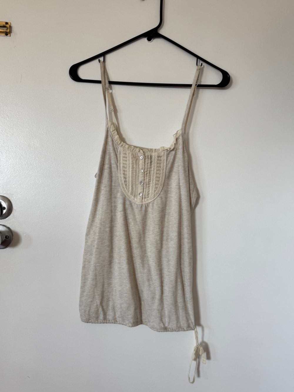 American Eagle Outfitters Cream Ruffle-Trim Knit Tank